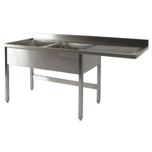 PLONGE INOX 2 CUVES +1 ÉGOUTTOIR +ESP SANS SOUS-TABLETTE