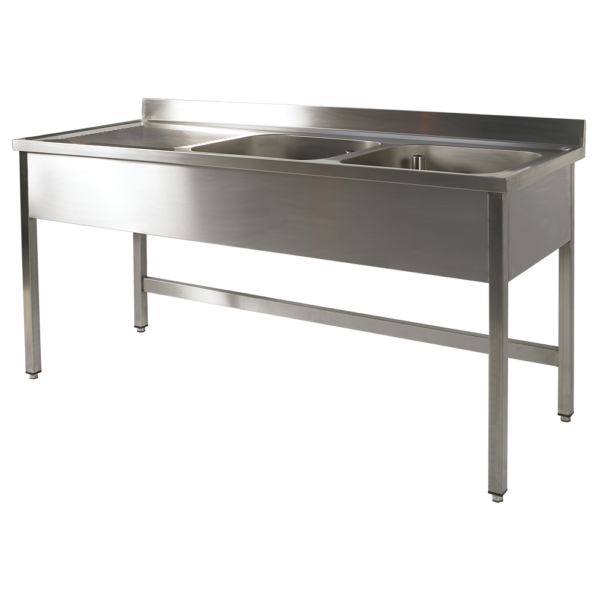 PLONGE INOX 2 CUVES +1 ÉGOUTTOIR SANS SOUS-TABLETTE
